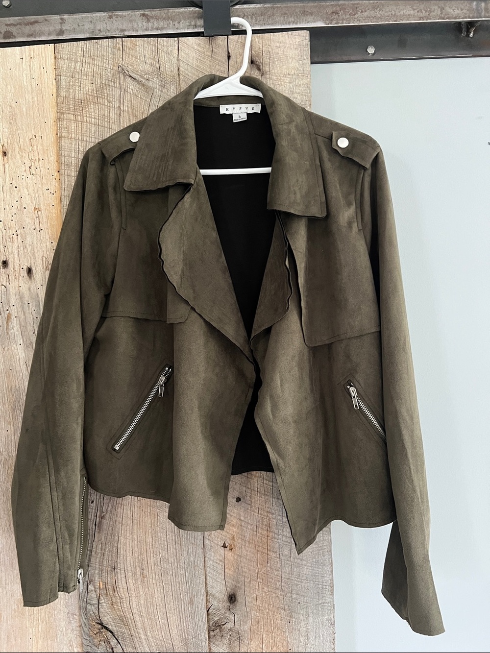 HYFVE Olive Green Faux Suede Moto Jacket Women’s L